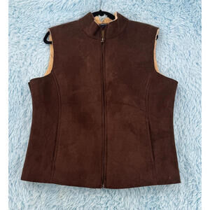 Lands' End Womens Brown Thermacheck Fleece Vest Size 14/16(L) Pockets